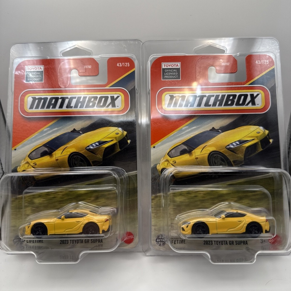 2 Matchbox 2025 Mainline 2023 Toyota GR Supra Yellow #43 w/ Protective